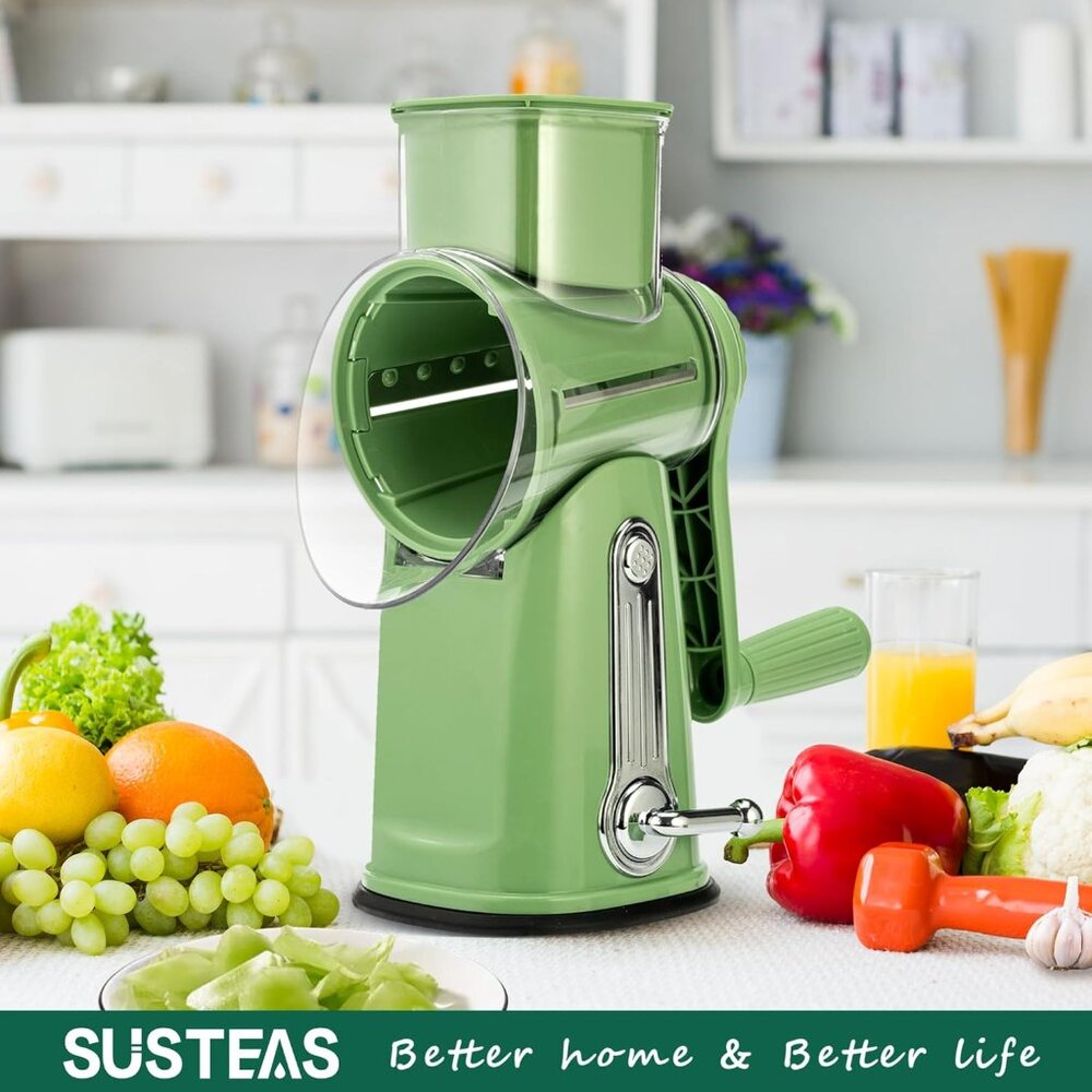 Rotary Cheese Grater w/Handle &5 Blades, Round Slicer & Vegetable Grater Green - Picture 7 of 8
